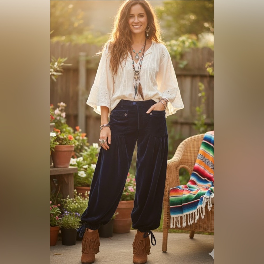 Free People Navy Velvet Harem Pants